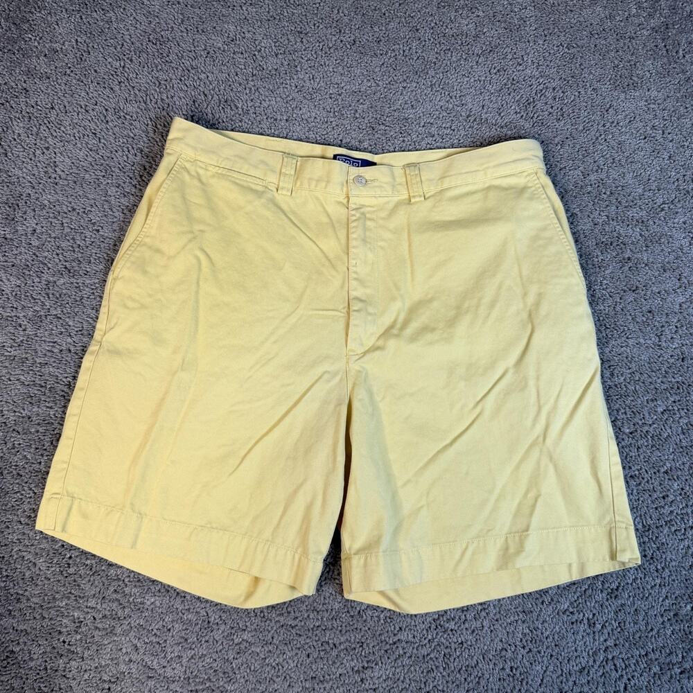 Polo Ralph Lauren Shorts Mens 38 Yellow Chino Cotton 7 In Inseam Pockets Belted